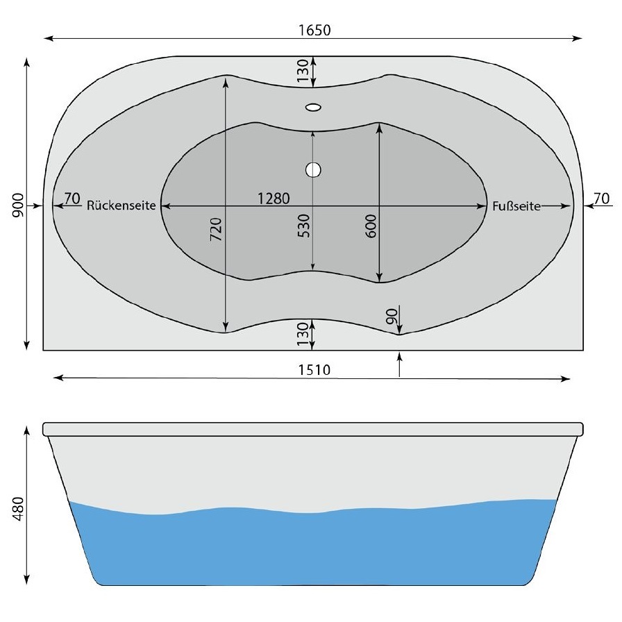 Raumspar-Badewanne Almsee 2D 165x90 cm - 2