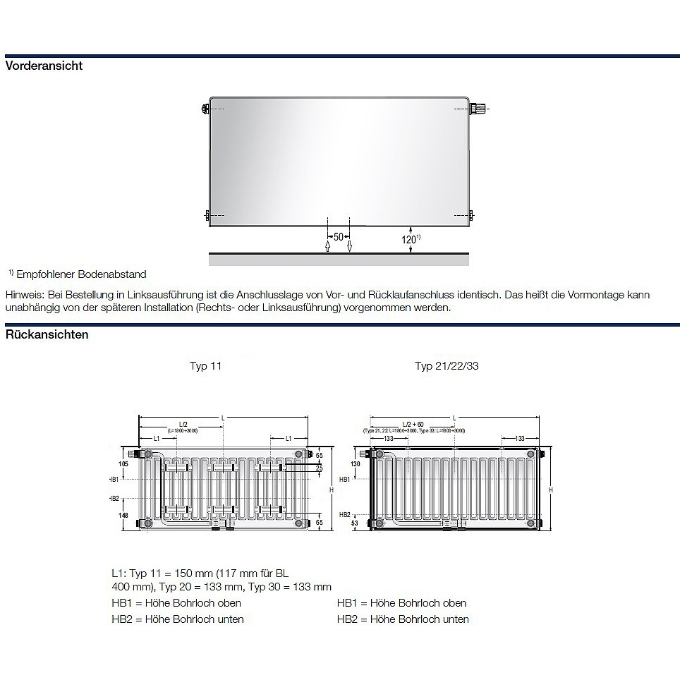 Logatrend VCM-Plan.2 Ventilheizkörper Mittenanschluss Set 22-300-1000 mm weiß inkl. Befestigung