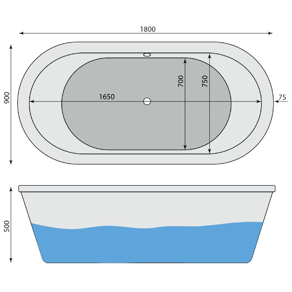 Oval-Badewanne Sofia 180 x 90 cm - 2