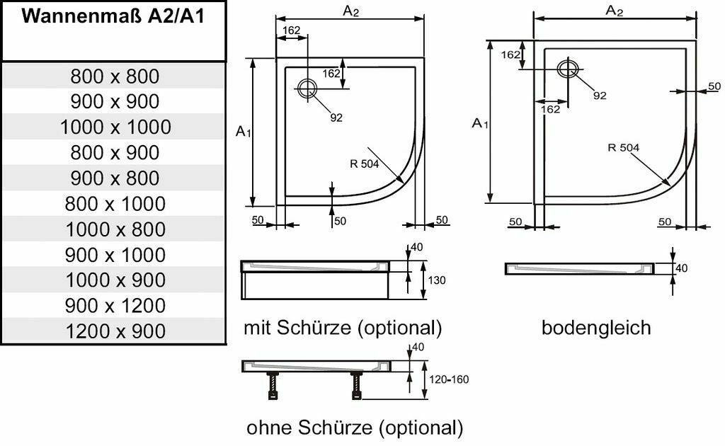 Viertelkreis Duschwanne Purano 100 x 100 cm - 2