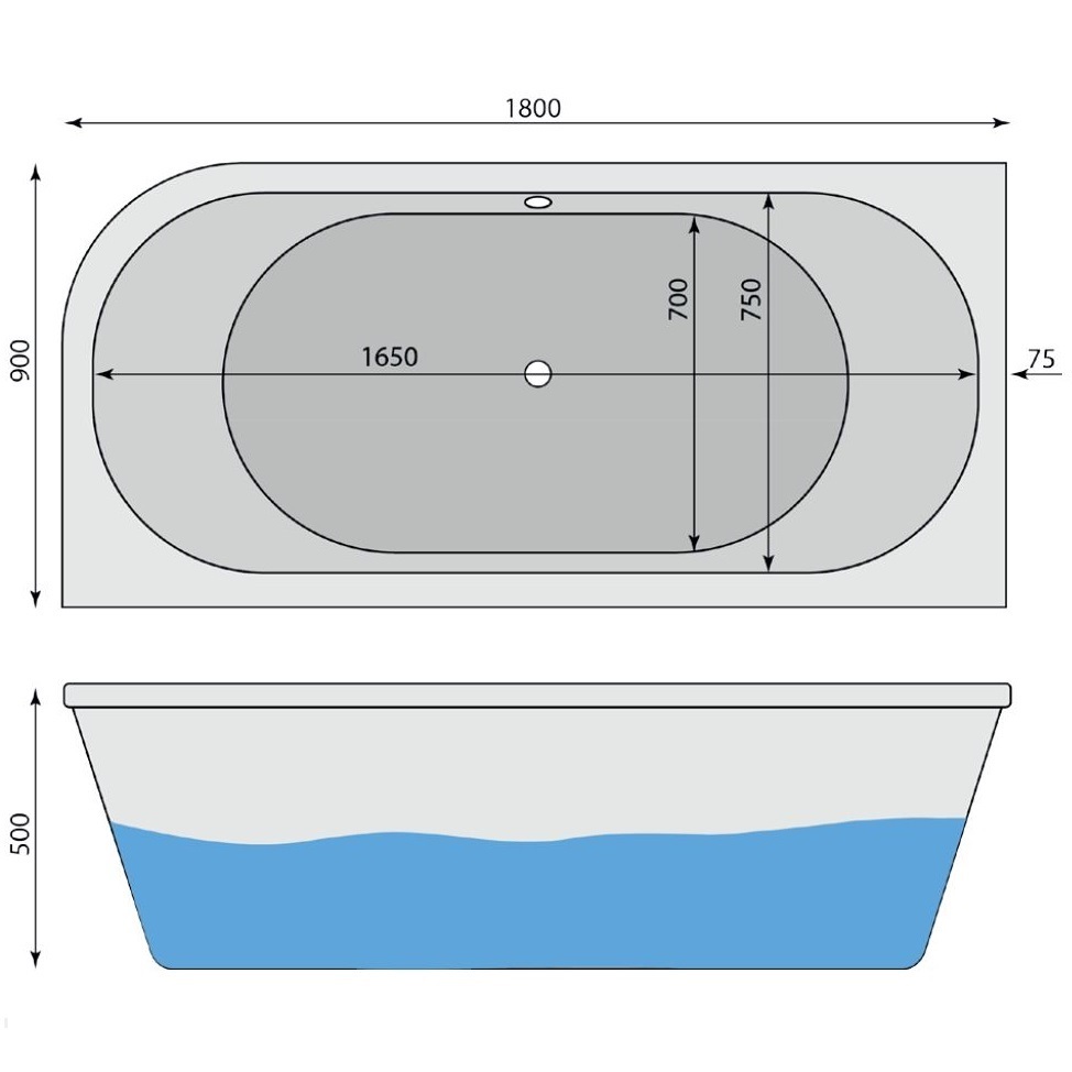 Raumspar-Badewanne Alina L 180 x 90 cm - 2