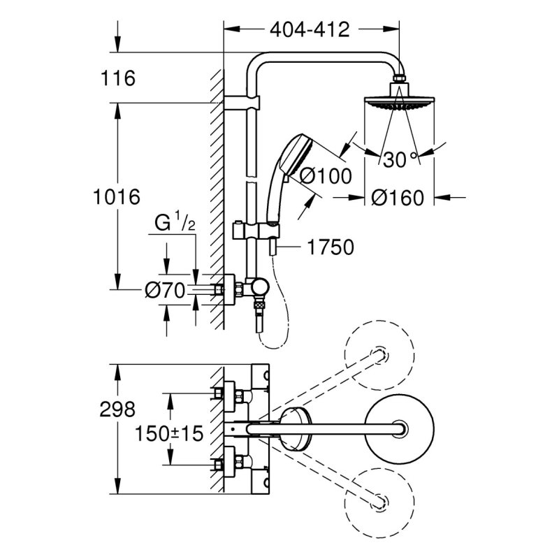 CROMETTA S Showerpipe 240 1jet Duschsystem mit Brausethermostat Ecostat 1001 CL - 4