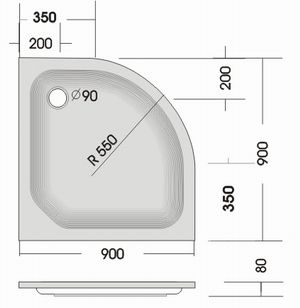 Viertelkreis Duschwanne 90x90x6,5 cm weiß KSB 25 - 2