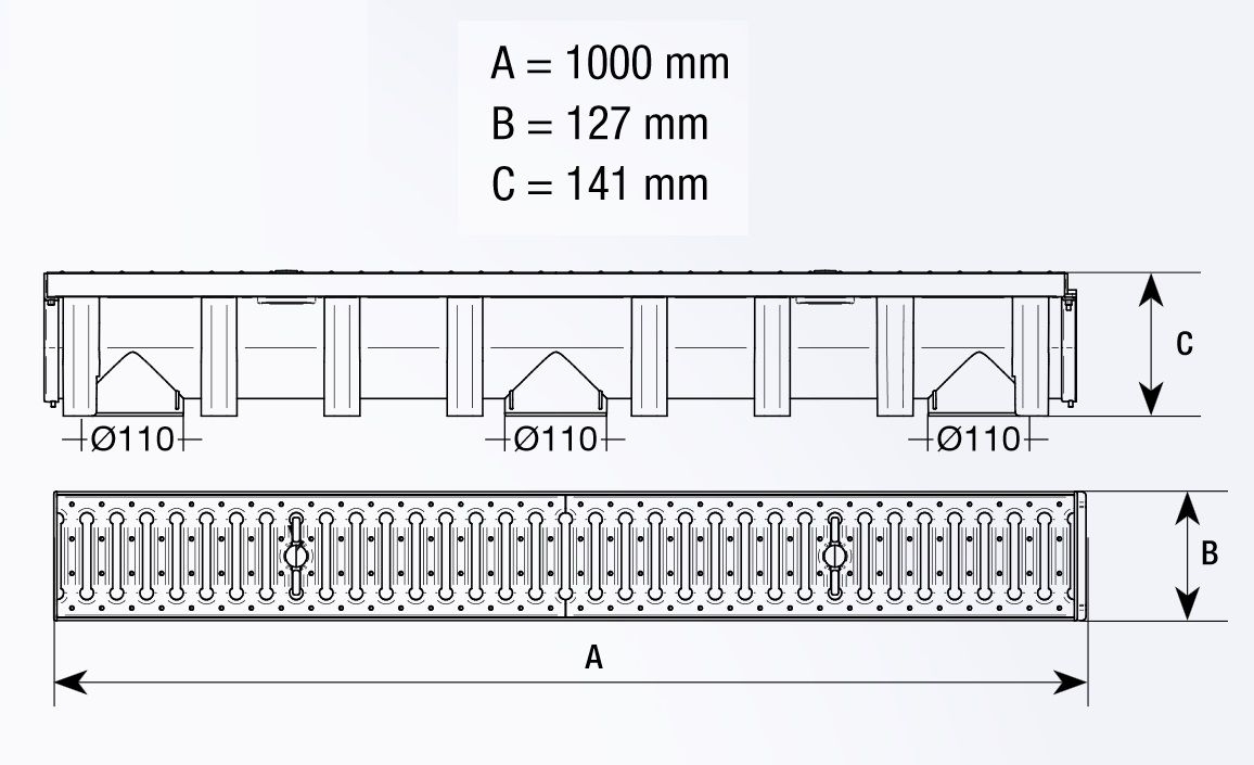 Entwässerungsrinne SET 3 Meter inkl. Kit Stegrost Stahl Metallrost - 5