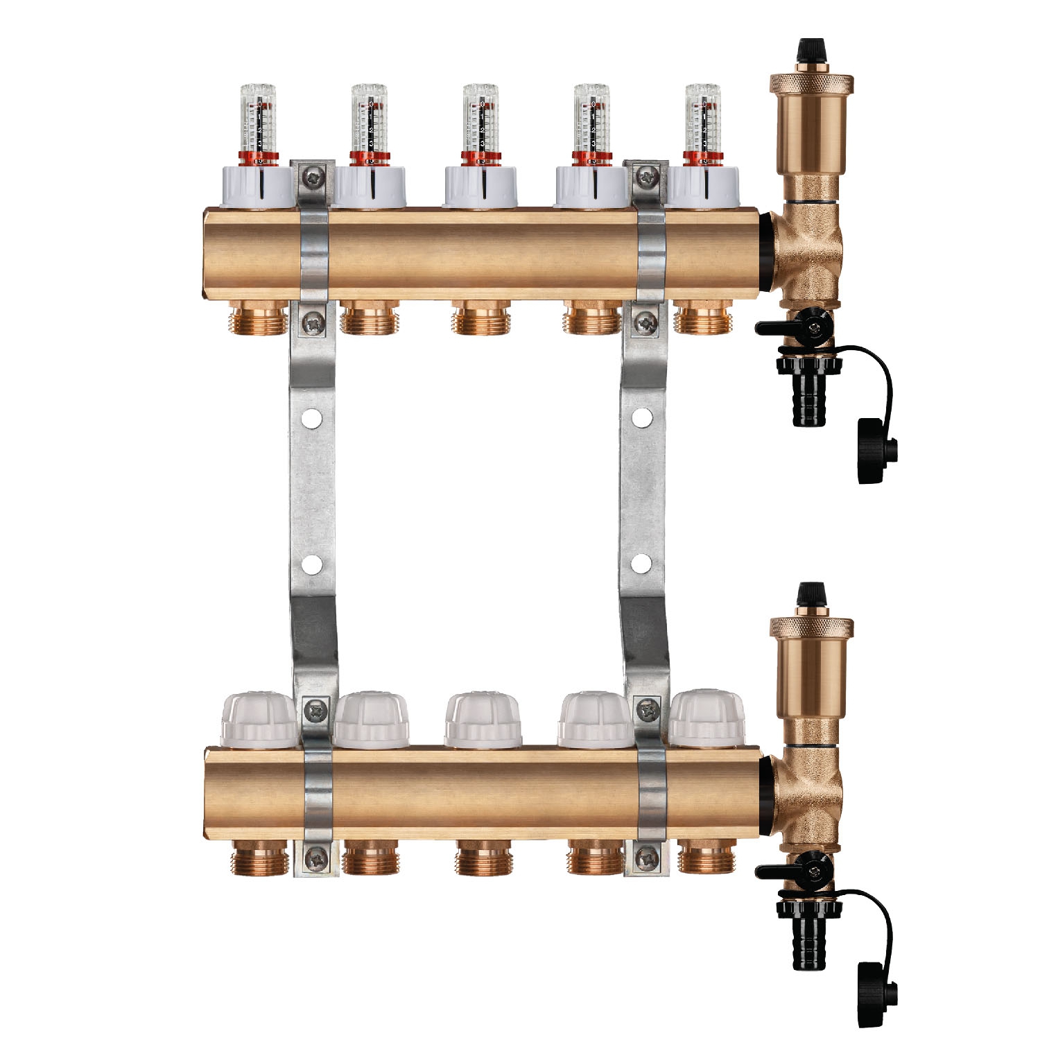 Premium Messing Heizkreisverteiler-Set 2 HK Durchgang - 2