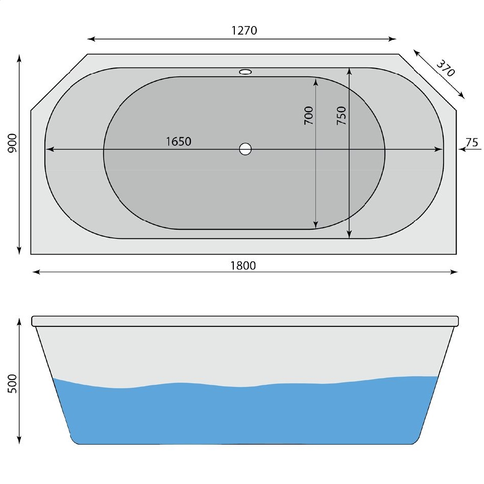 Raumspar-Badewanne Anna D 180 x 90 cm - 2