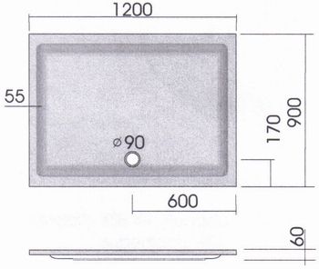 Duschwanne KSB 5 120x90x3 cm weiß, Träger, Ablauf - 2
