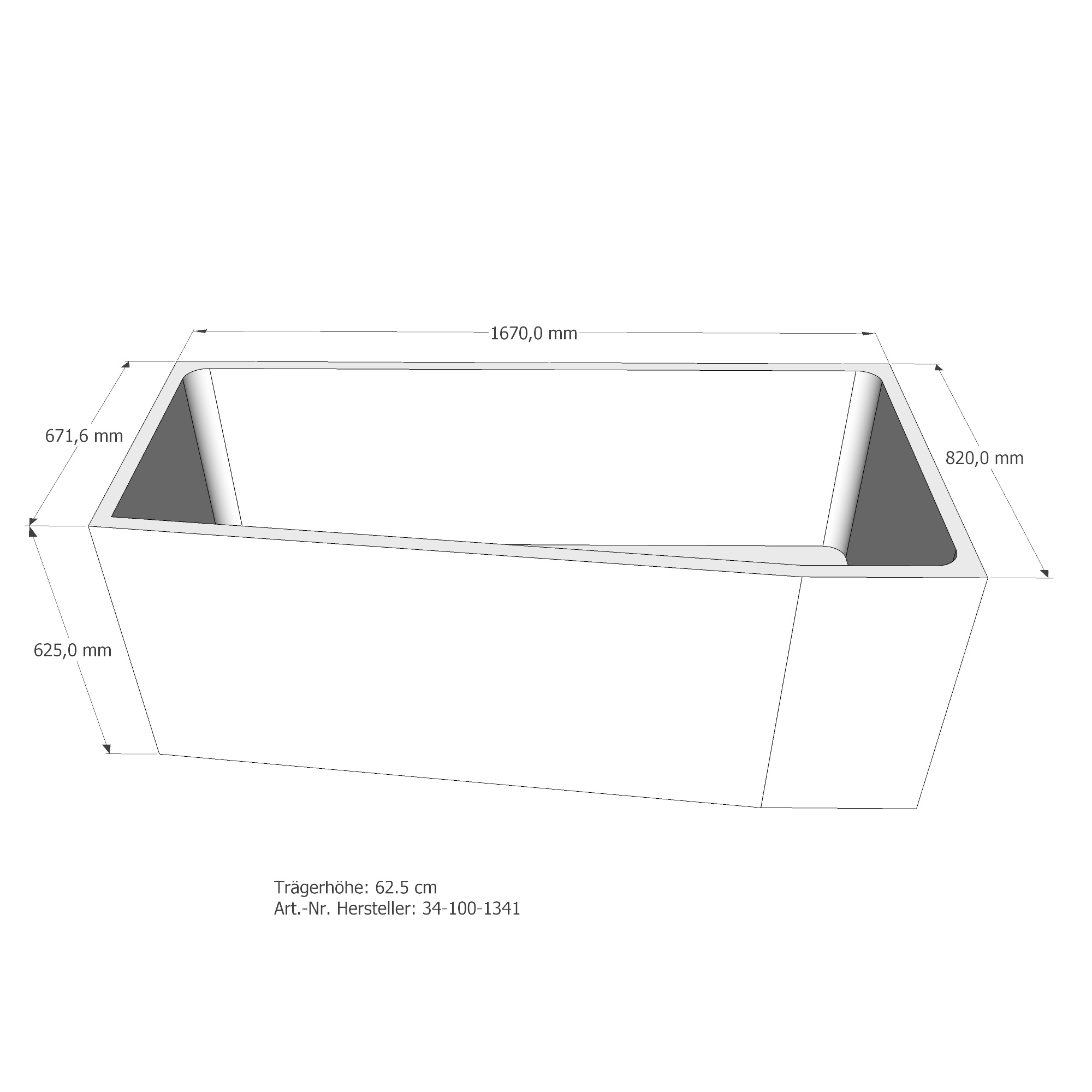 Raumspar-Badewanne Bodensee R, rechts 170 x 85 cm - 3