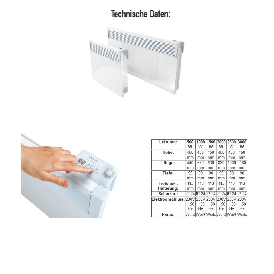Wandkonvektor 2500 Watt mit Display - 2