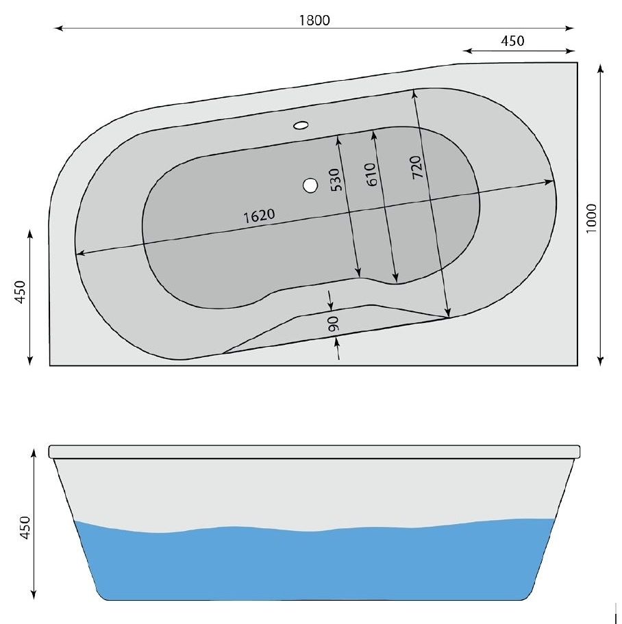 Raumspar-Badewanne Livia L, links 180 x 100 cm - 2