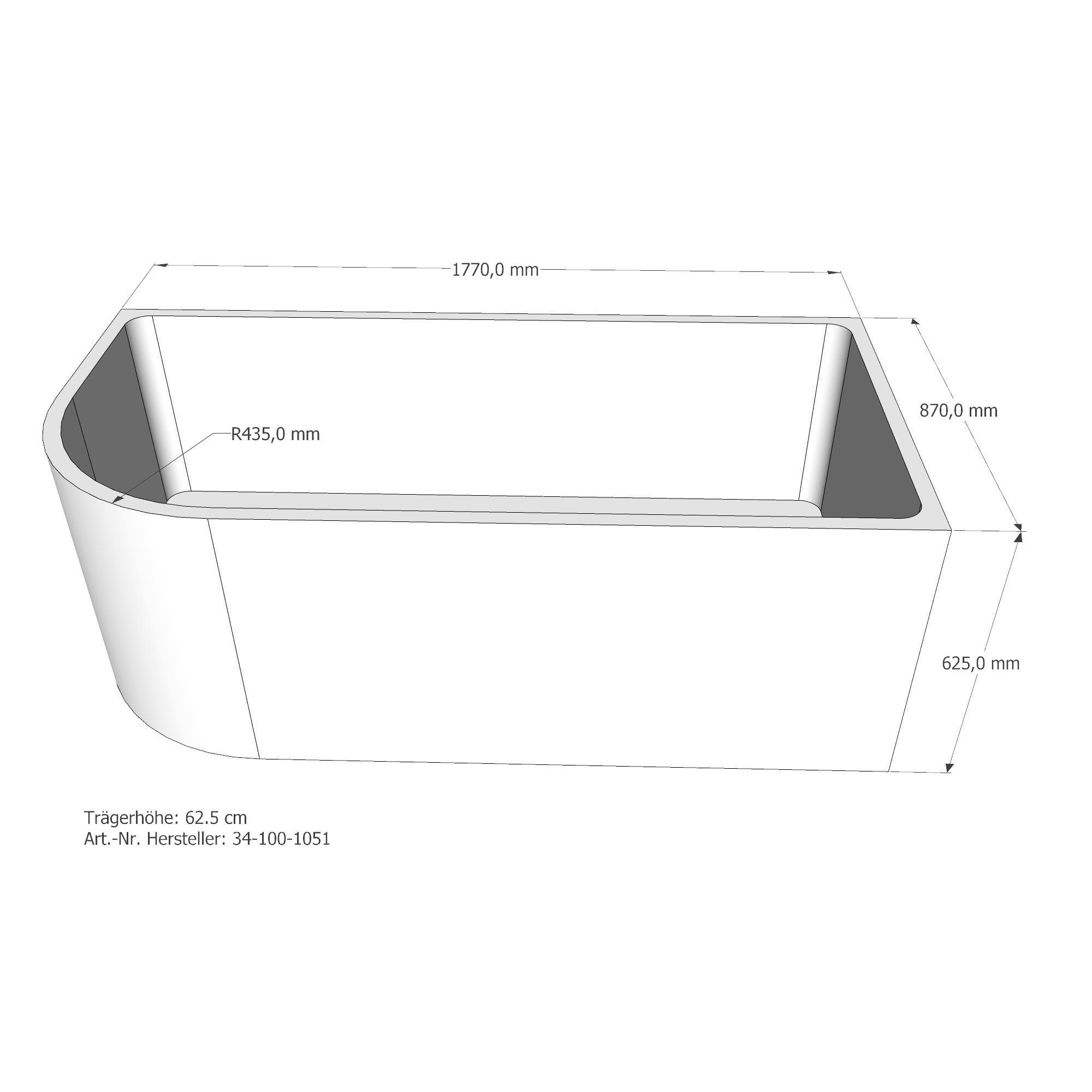 Raumsparbadewanne Alina R 180 x 90 cm, weiss - 3