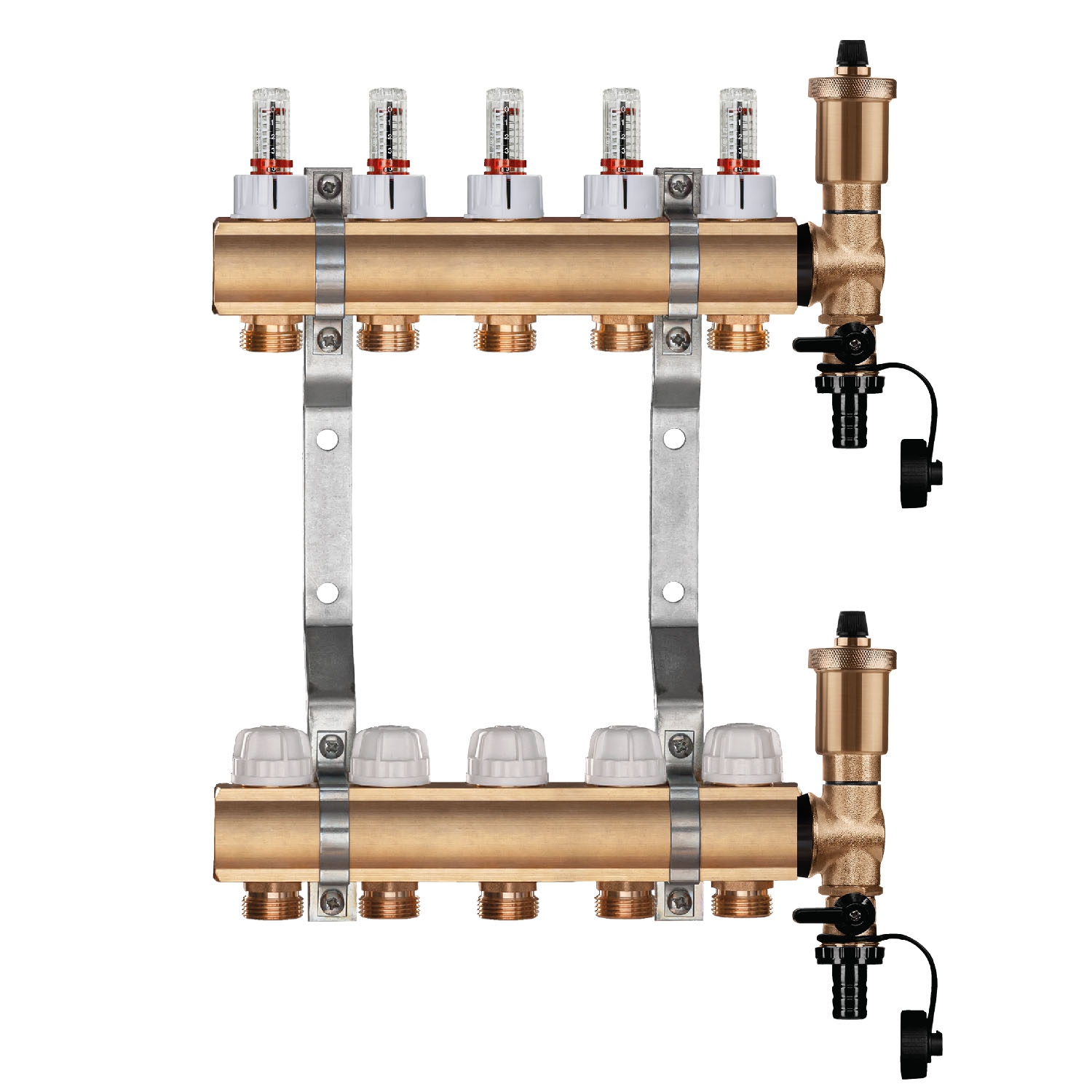 Premium Messing Heizkreisverteiler-Set 8 HK Durchgang,Festwertregelset - 2