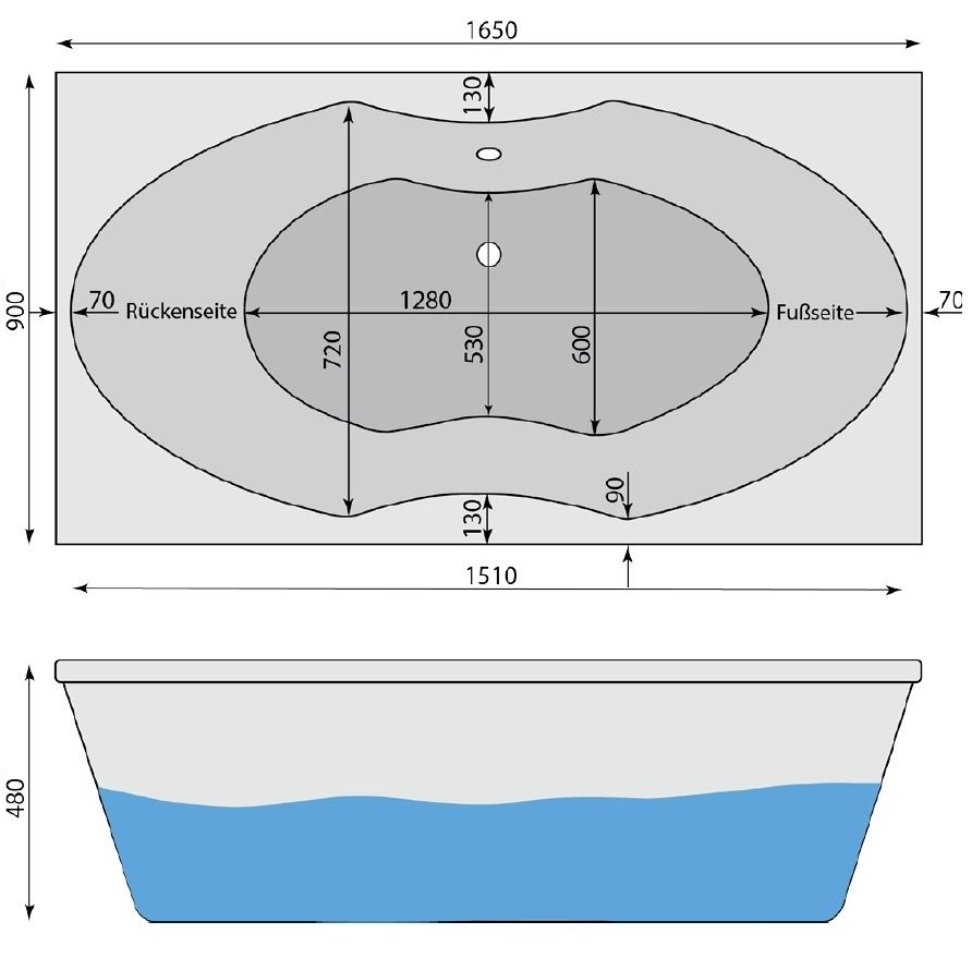Badewanne Olbasee 2 165 x 90 cm - 2