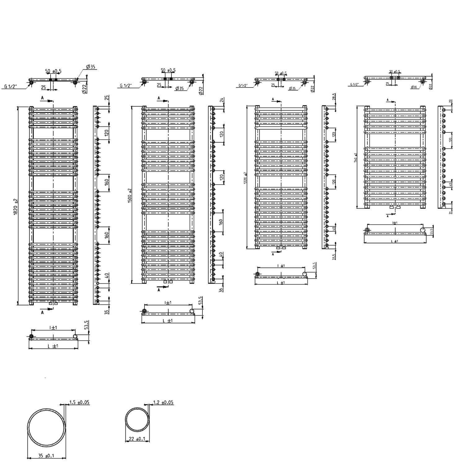 Logatrend Therm direct Q 1220x450 Badheizkörper Kreuzverbund, Mittenanschluss, weiß - 4