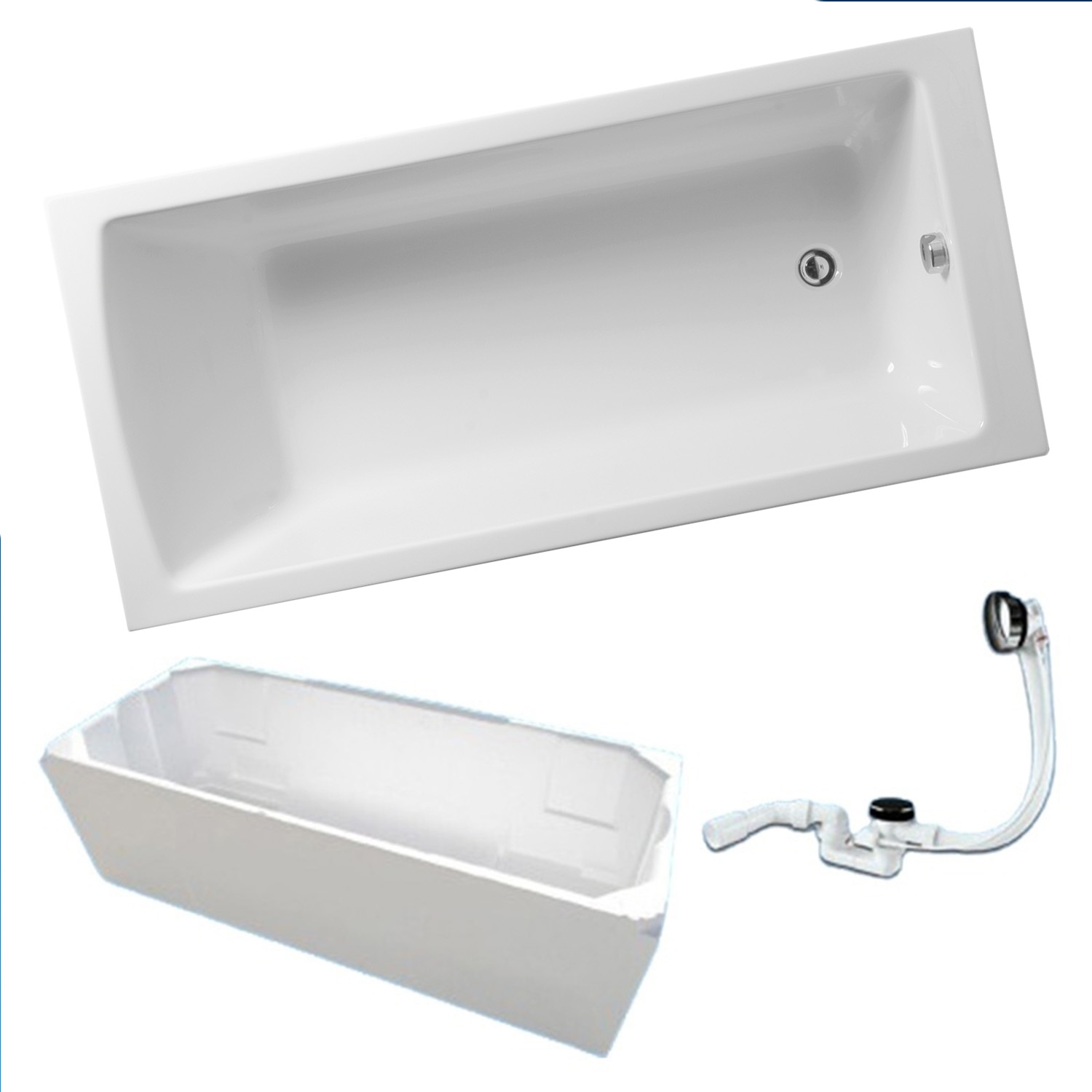 Vitra Integra Acryl Badewanne 170 x 75 cm mit Träger + Sanit Ablaufgarnitur