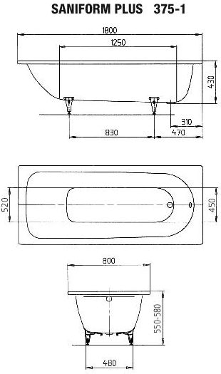 Badewanne Saniform Plus 180 x 80 cm inkl. Styroporträger & Ablaufgarnitur - 5