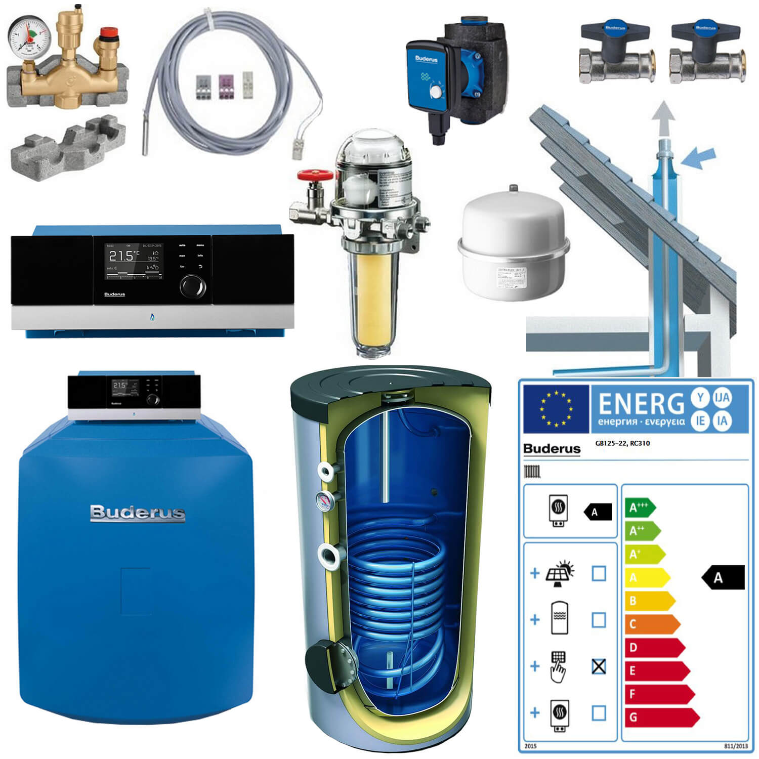 Öl-Brennwert-Kessel Logaplus-Paket GB125-22 RC310, MC110, 200 L Solarspeicher