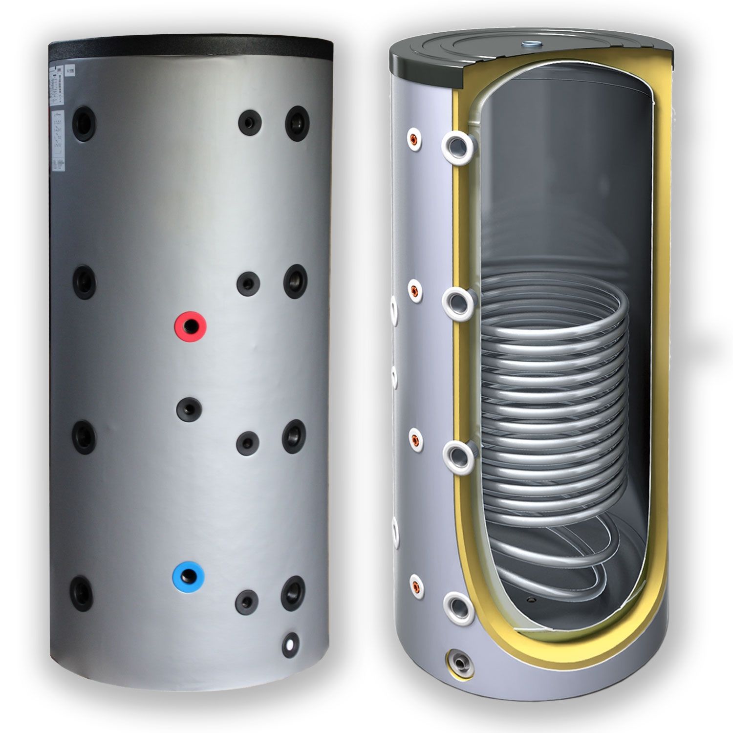Pufferspeicher 500 Liter mit 1 Wärmetauscher / Rohrregister