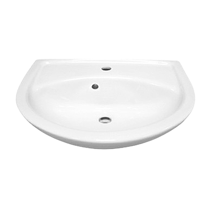 Handwaschbecken 450 x 330 mm mit Hahnloch und Überlauf, weiß - 1