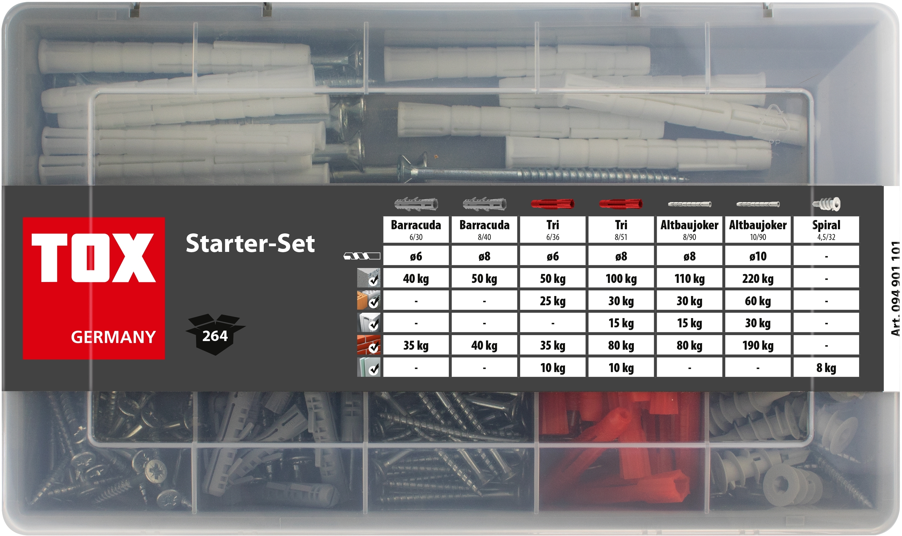 Standard-Sortiment Starter Set 264 tlg. Dübel + Schrauben - 3