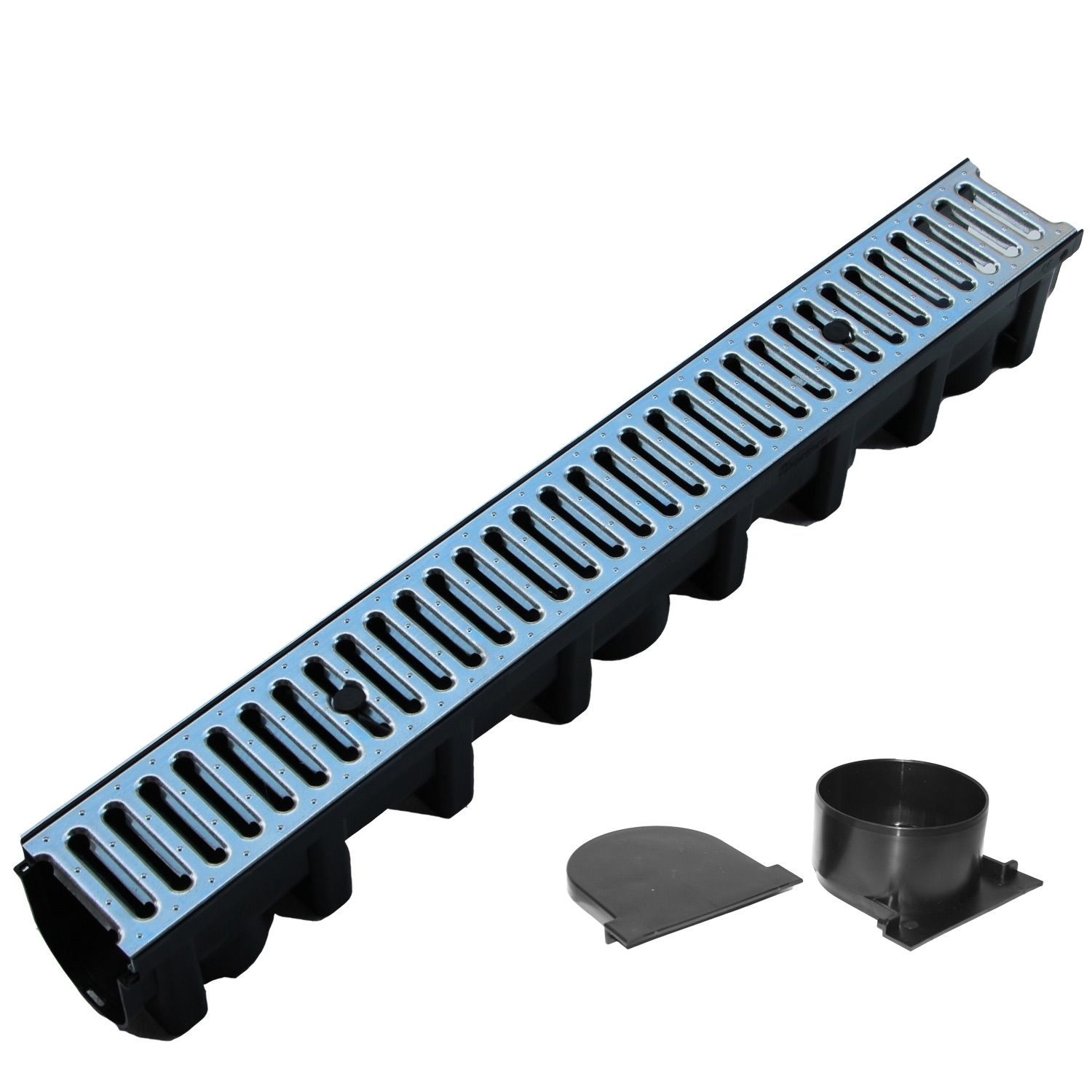 Entwässerungsrinne SET 3 Meter inkl. Kit Stegrost Stahl Metallrost - 6