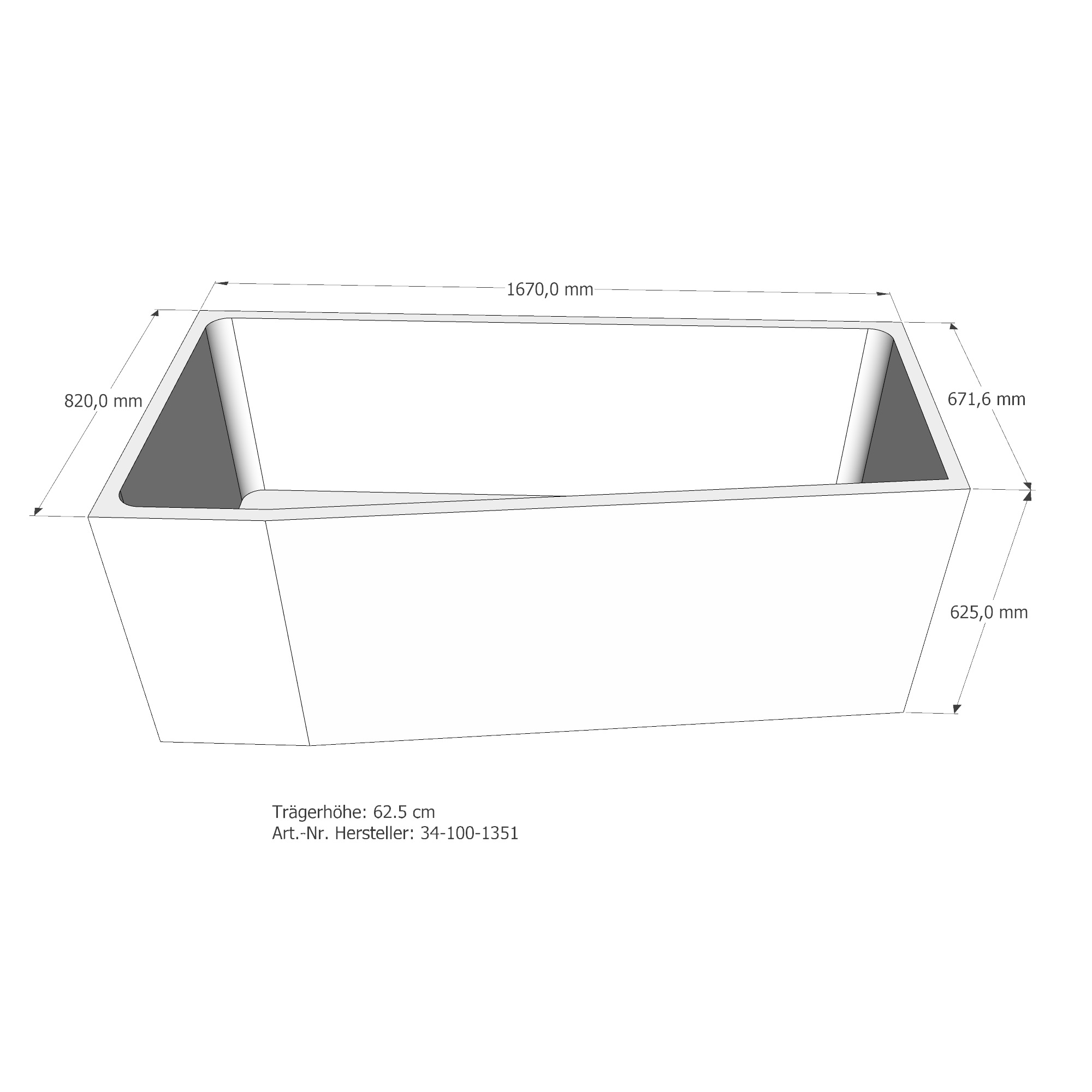 Raumspar-Badewanne Bodensee L, links 170 x 85 cm - 3