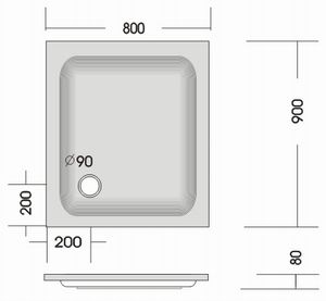 Duschwanne KSB 13 90 x 80 x 6,5 cm, Ablauf - 2