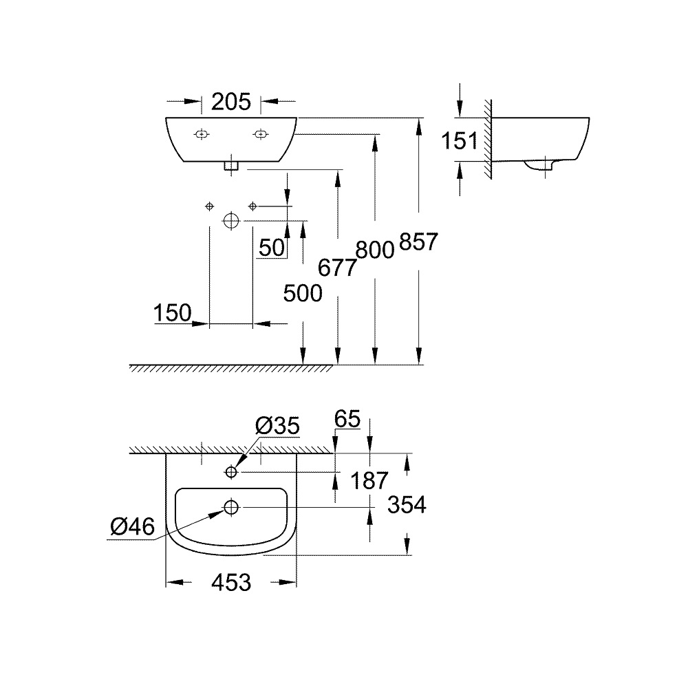 Bau Keramik Handwaschbecken 45cm alpinweiß - 2