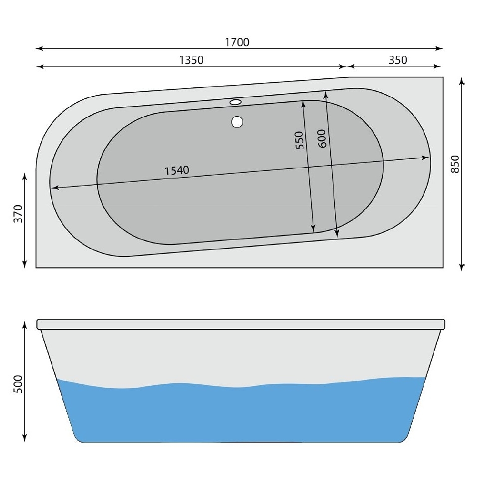 Raumspar-Badewanne Eissee L, links 170 x 85 cm - 2