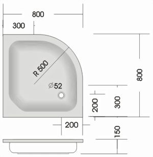 Viertelkreis Duschwanne KSB 21, 80x80x13, weiß R=500 - 2