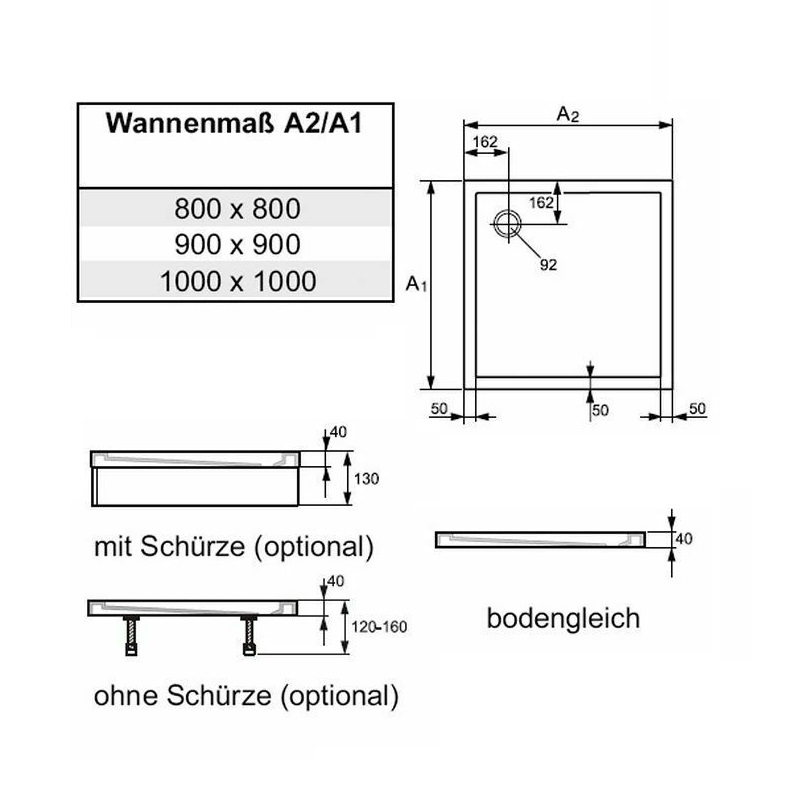 Duschwanne Purano 100 x 100 cm - 2