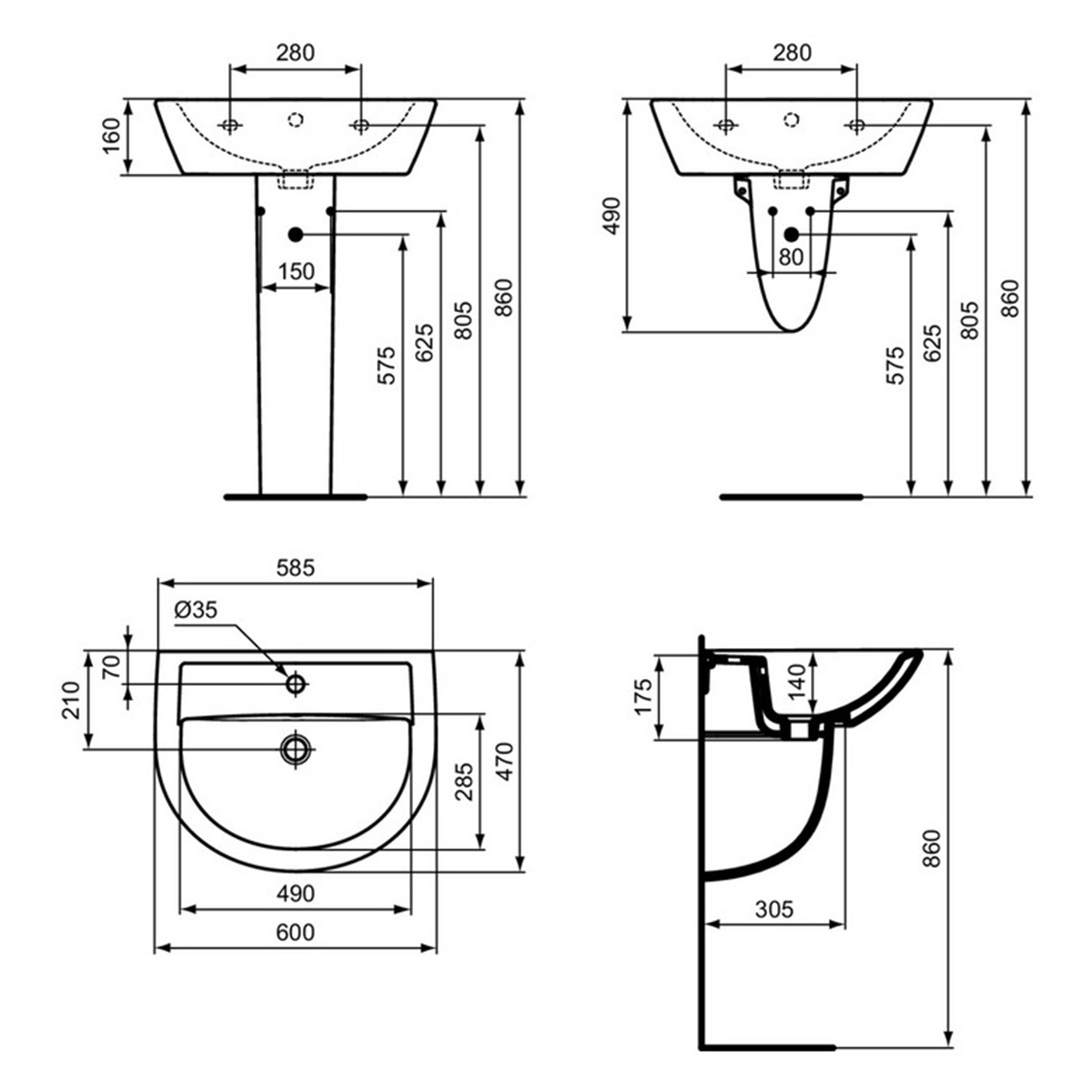 Waschtisch 600 x 470 mm "Eurovit" - 5