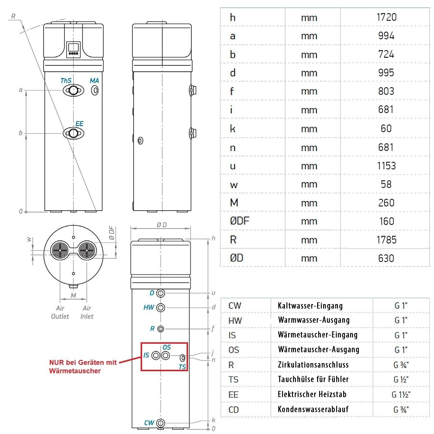 Warmwasser-Wärmepumpe WPT200.4 AS für Außenluft / Innenluft mit 1 Rohrregister - 4