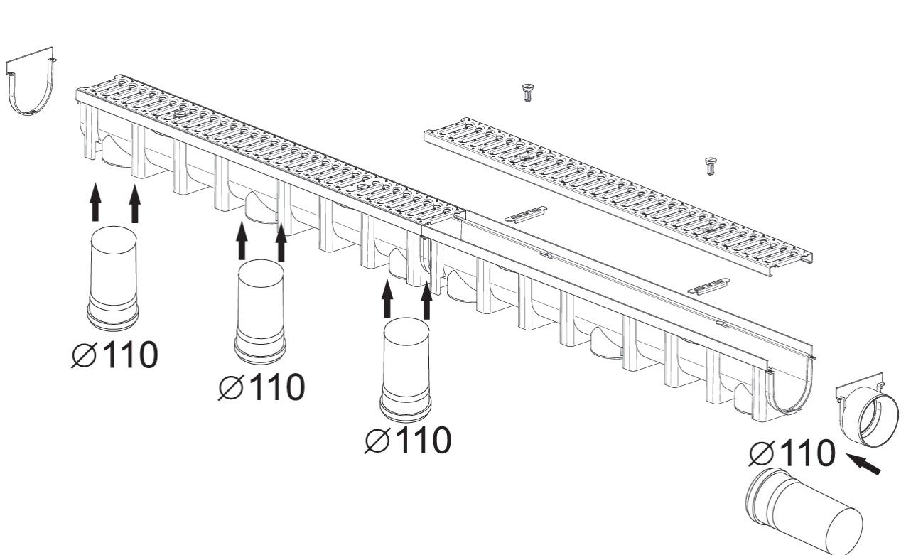 Entwässerungsrinne SET 3 Meter inkl. Kit Stegrost Stahl Metallrost - 4