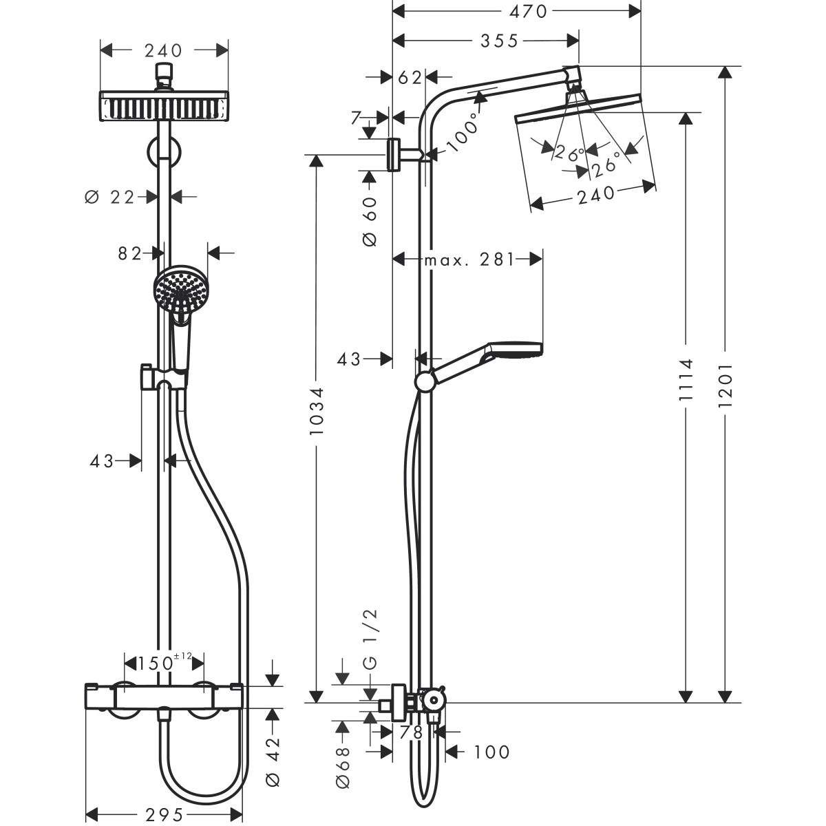 CROMETTA E Showerpipe 240 1jet Duschsystem mit Brausethermostat Ecostat 1001 CL - 3