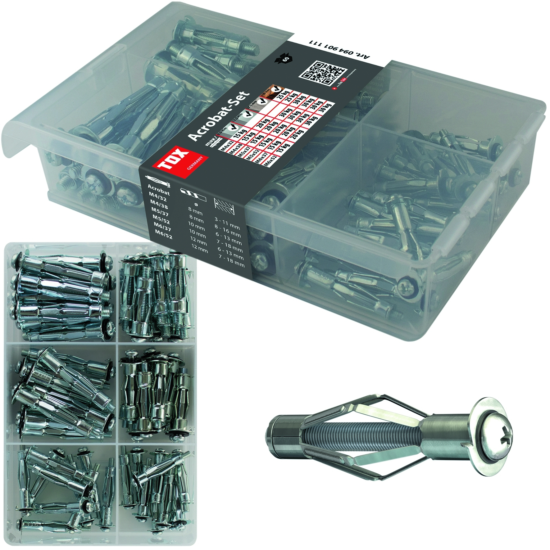 Metall-Hohlraumdübel-Sortiment Acrobat Set 60 tlg.
