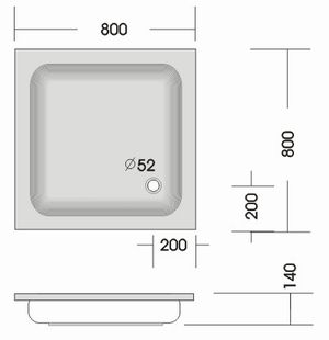 Duschwanne KSB 17 80x80x14 cm weiß, Ablauf - 2