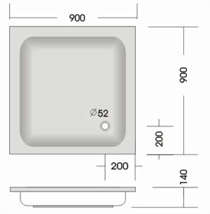 Duschwanne KSB 12 90x90x14 cm weiß, Träger, Ablauf - 2