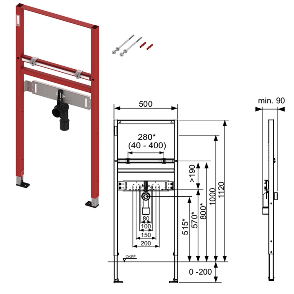 Waschtisch 50 cm inkl. Silikon, Eckventile, Schallschutzset, Siphon, (Armatur + Befestigung wählbar) - 6