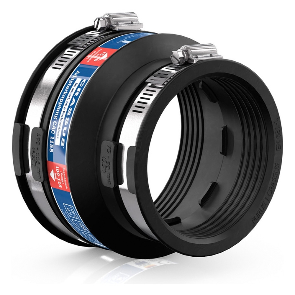 Adapterkupplung CAC1155, 100 - 115 mm x 75 - 90 mm Spezialverbinder für Abwasserrohre