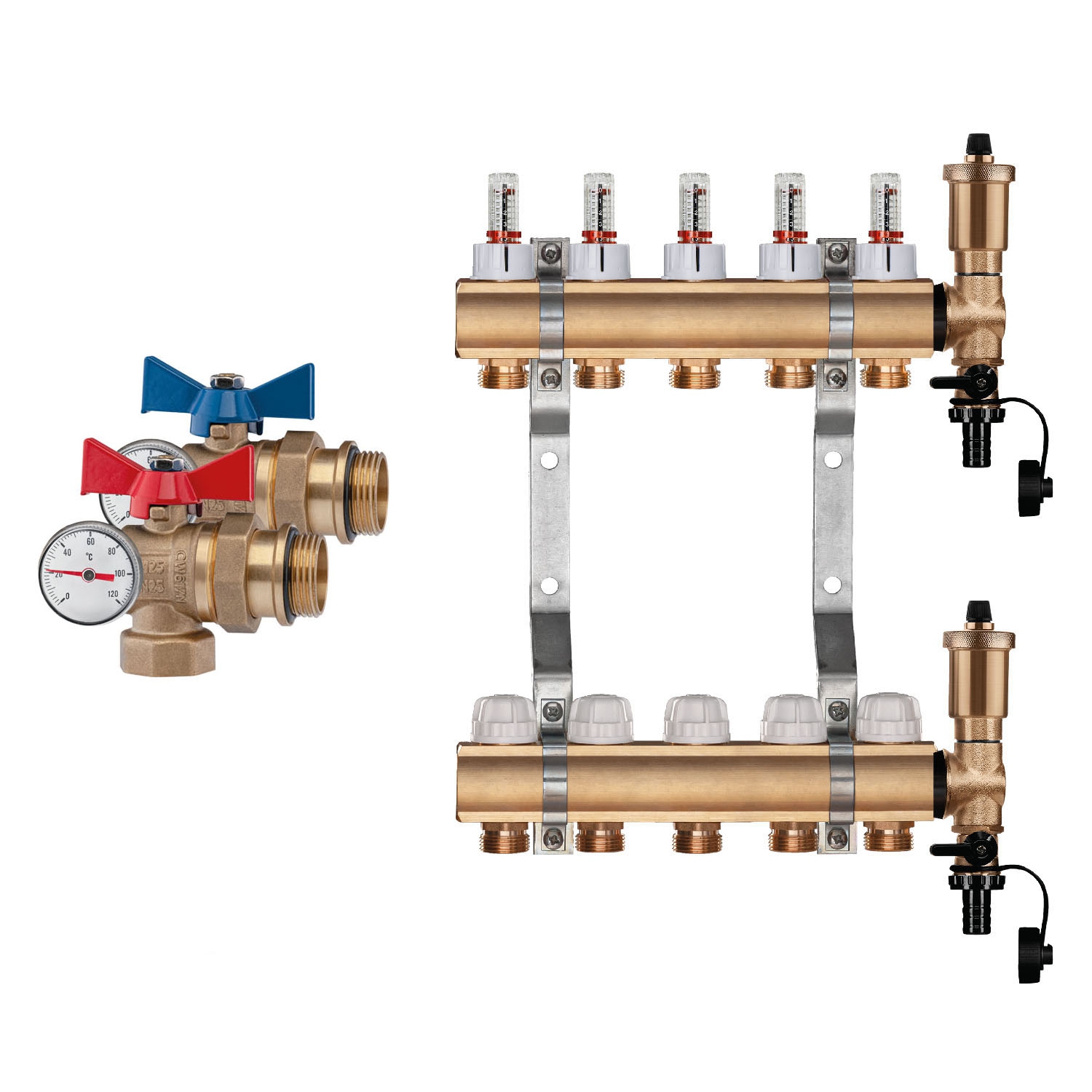 Premium Messing Heizkreisverteiler-Set 9 HK Durchgang - 1