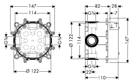 i-Box Universal Einbaukörper für UP Brause- und Wannenmischer DN20 - 2