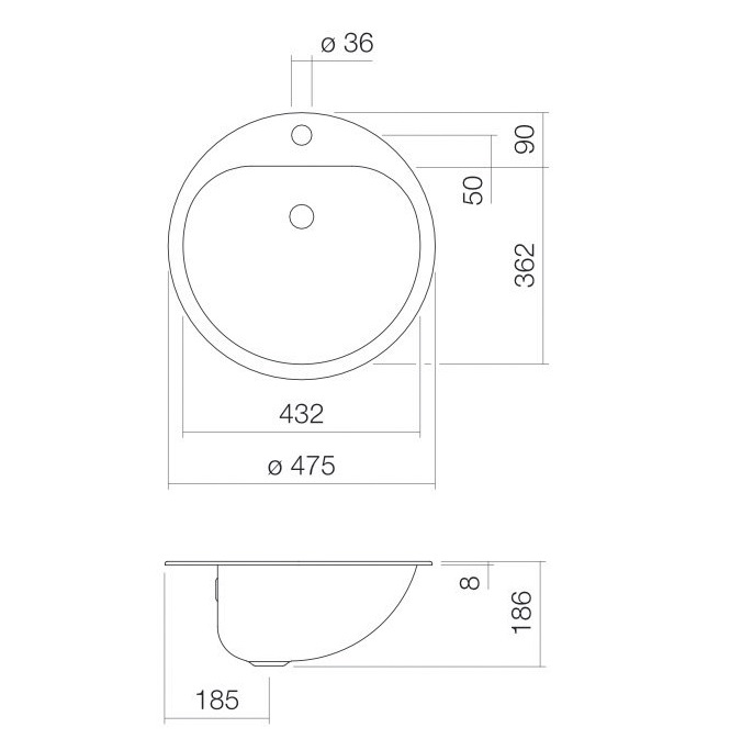 Einbauwaschtisch EW3, rund Ø 475 mm - 2