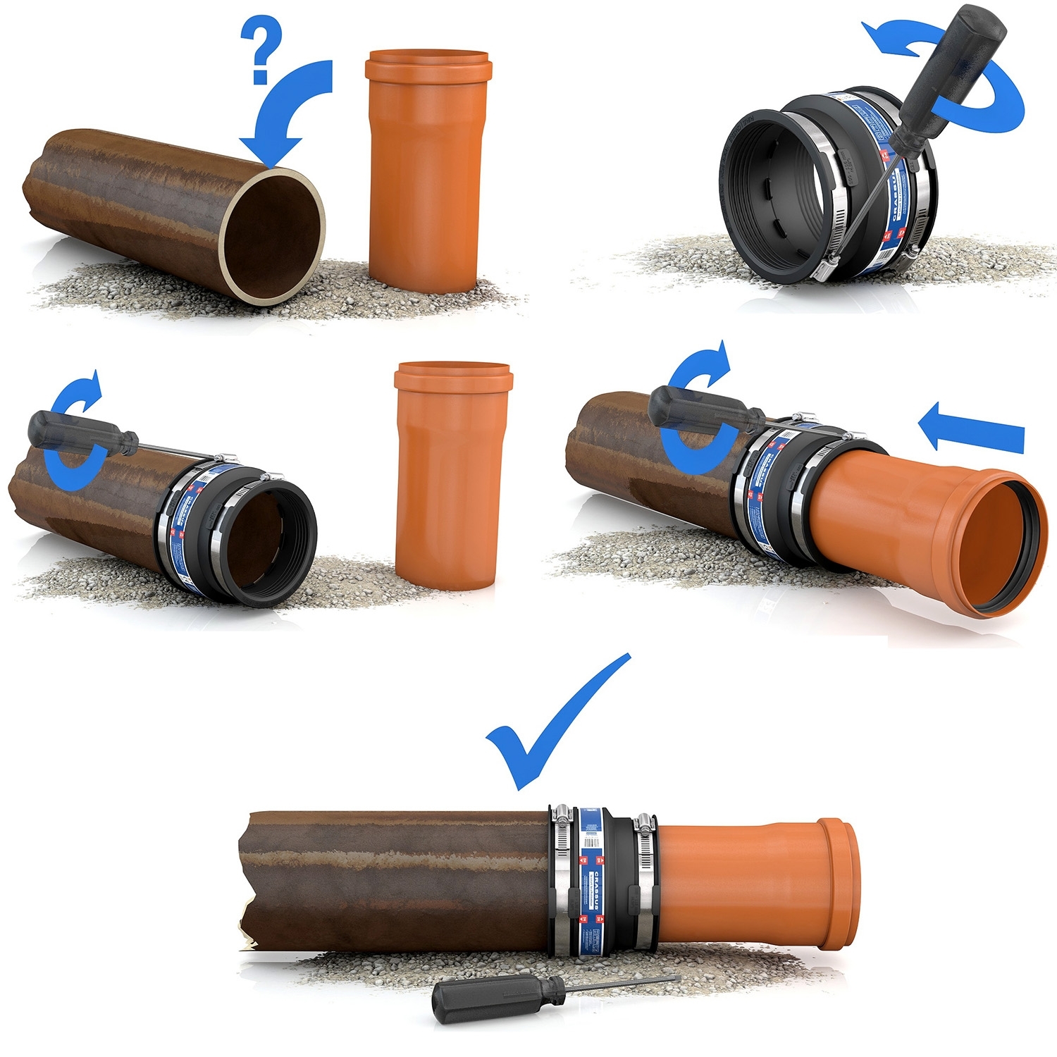 Adapterkupplung CAC1155, 100 - 115 mm x 75 - 90 mm Spezialverbinder für Abwasserrohre - 6