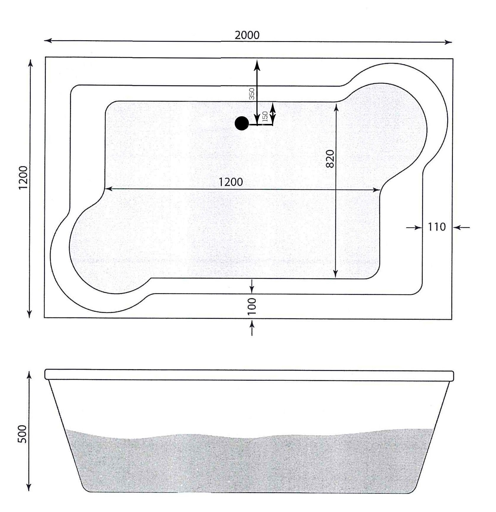 Rechteck Badewanne Luna 200x120 inkl. Styropor-Wannenträger & Sanit Ablaufgarnitur mit Füllfunktion - 2