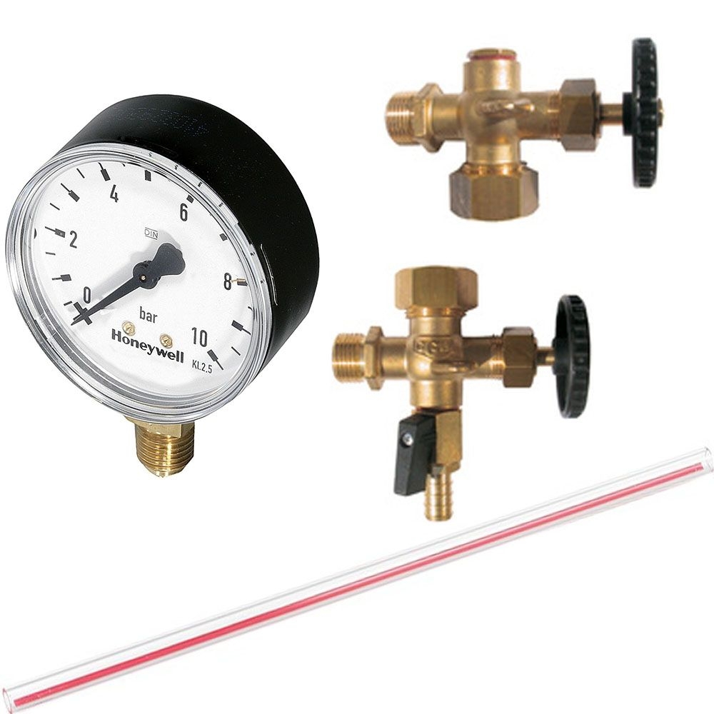 Wasserstandsanzeiger 1/2" mit Ablaßhahn & Manometer