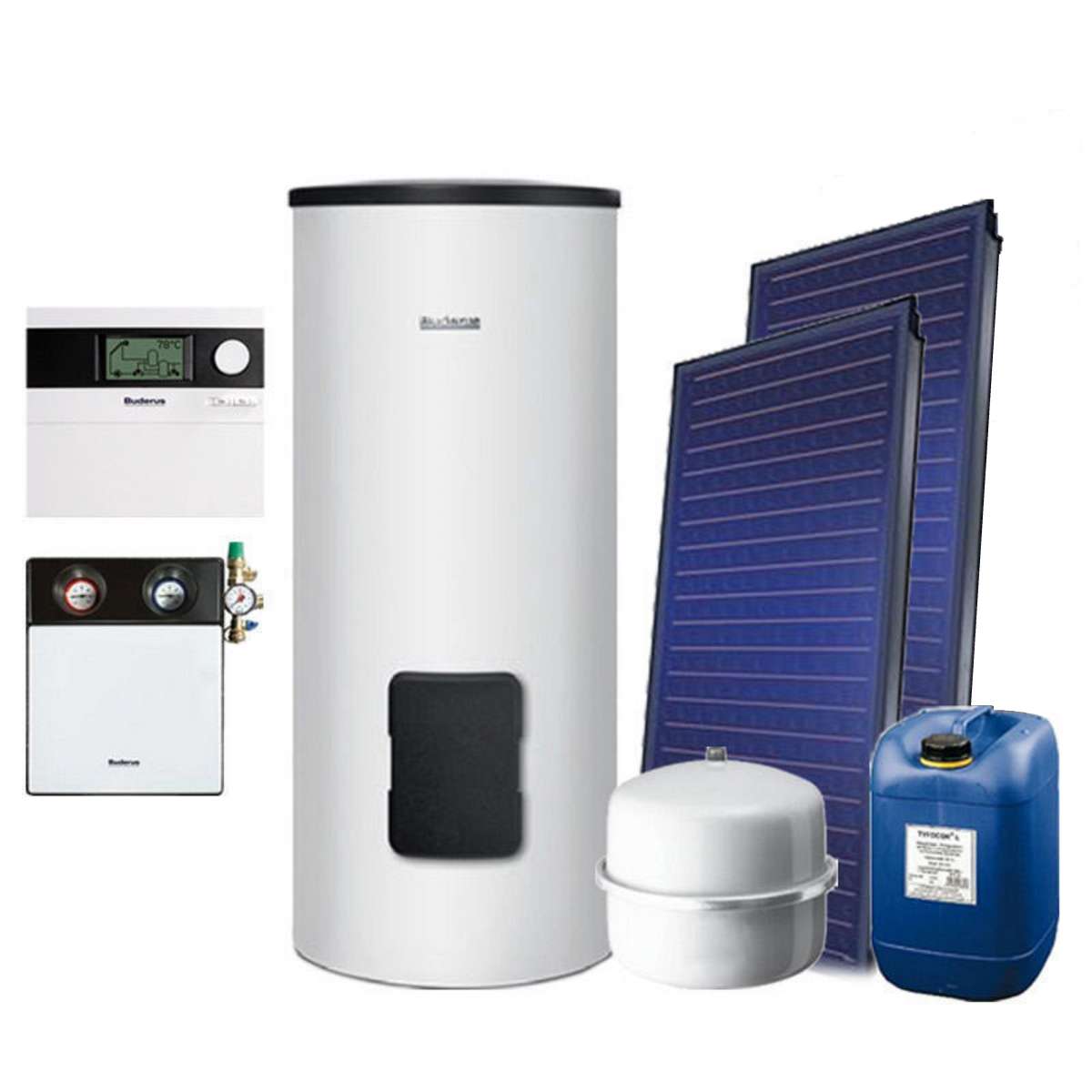 Buderus Logaplus Solarpaket mit wählbarem Speicher. Online kaufen bei SanHe im Onlineshop für Badezimmer, Sanitär, Heizung und Installation.